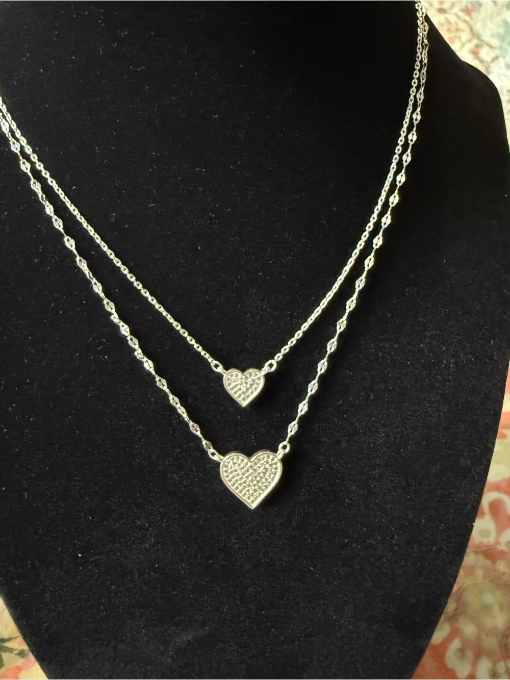 Delicate 925 Sterling Silver Layered Heart Necklace - Picture 5 of 10